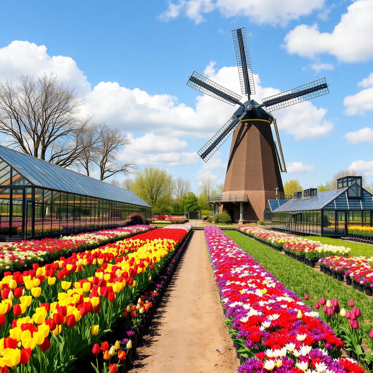 Dutch flower nursery with windmill